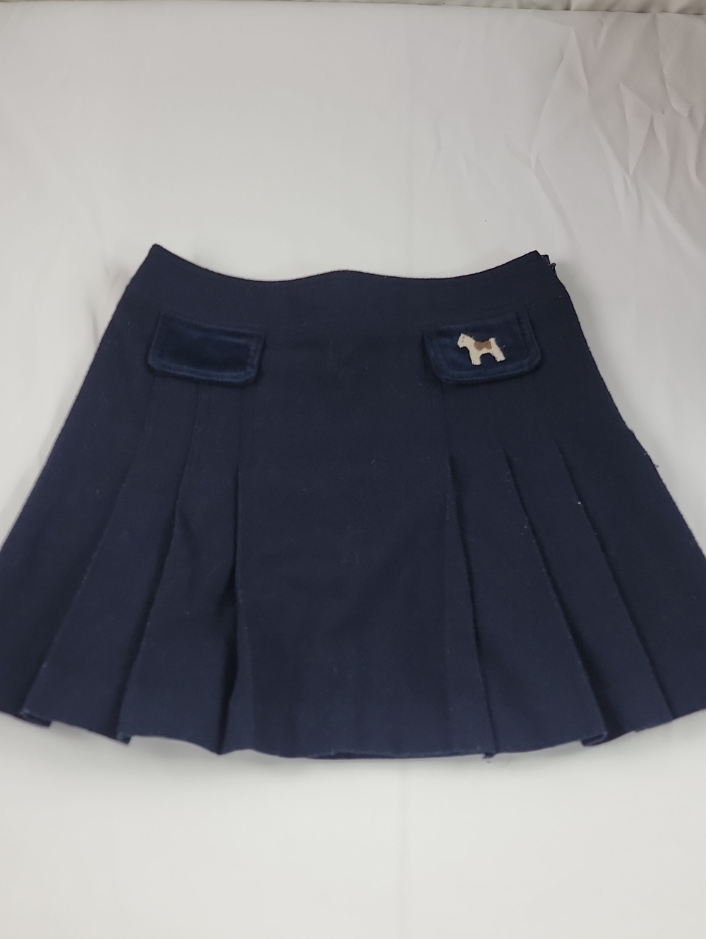 Tartine Et Chocolat Navy Pleated Mini Skirt with Dog Accent  8 School Uniform